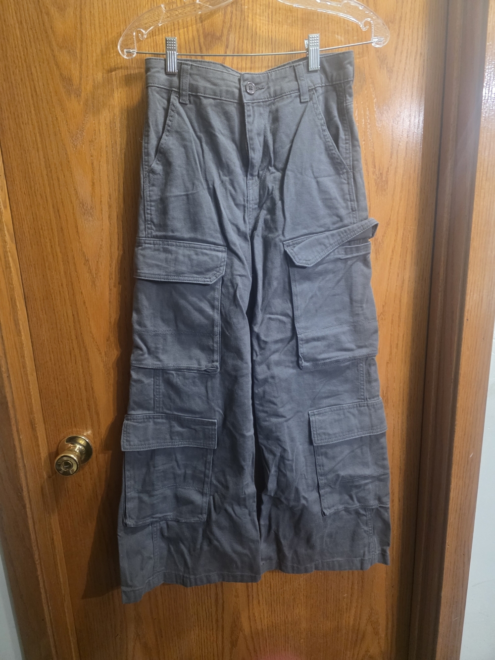 Women's Gray Cargo Pants - Wide Leg Utility Style